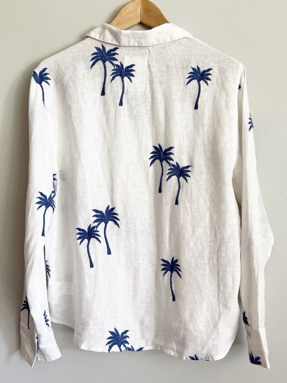 Calypso St Barth Top Size Medium Printed Palm Tree Linen White Tropical Coastal - Picture 7 of 9